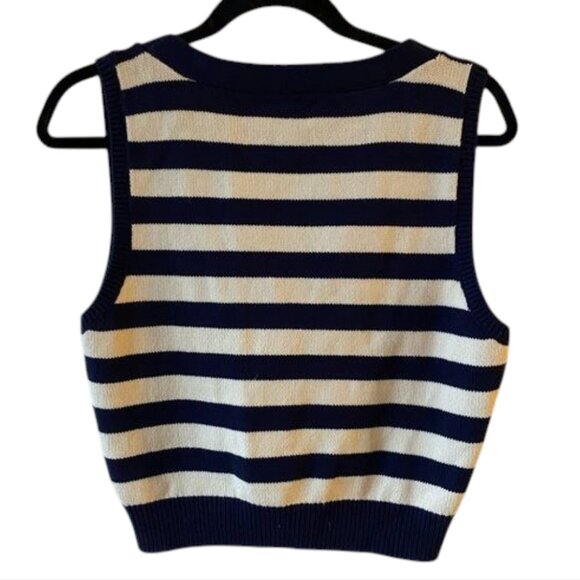 Reformation Zola Sweater Vest Cotton Blue Cream Stripes Buttons Women's Large - Picture 7 of 15
